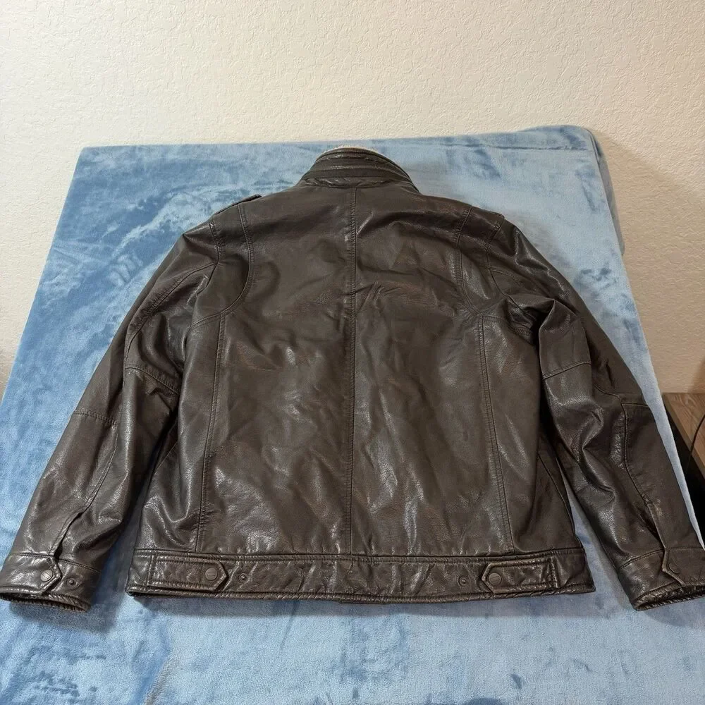 Levis Mens Faux Leather Sherpa Jacket XL Brown Aviator Bomber Utility NO PEELING